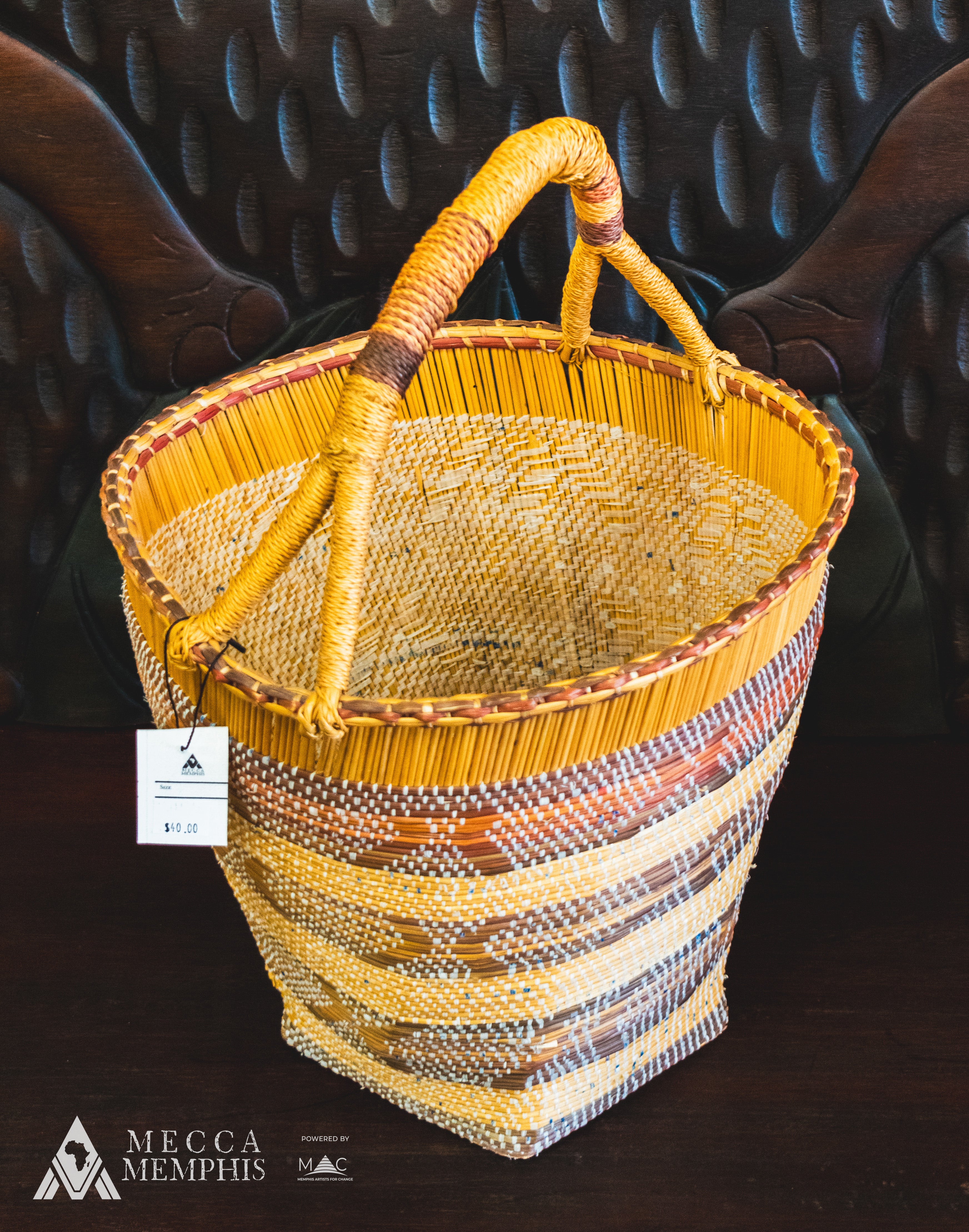 Woven Market Basket (Peach Wicker Detail)