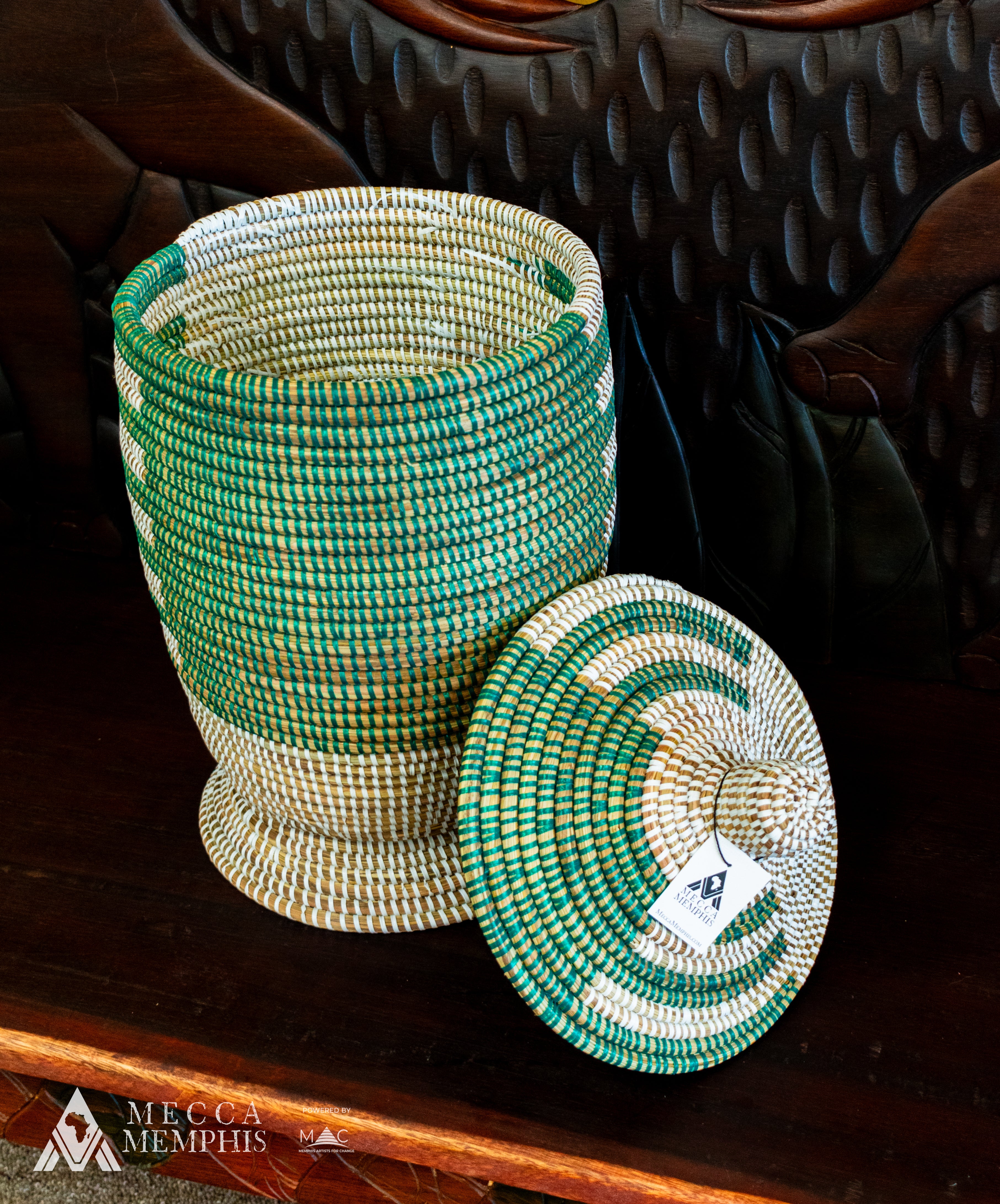 Woven Decorative Basket (Green Accent)