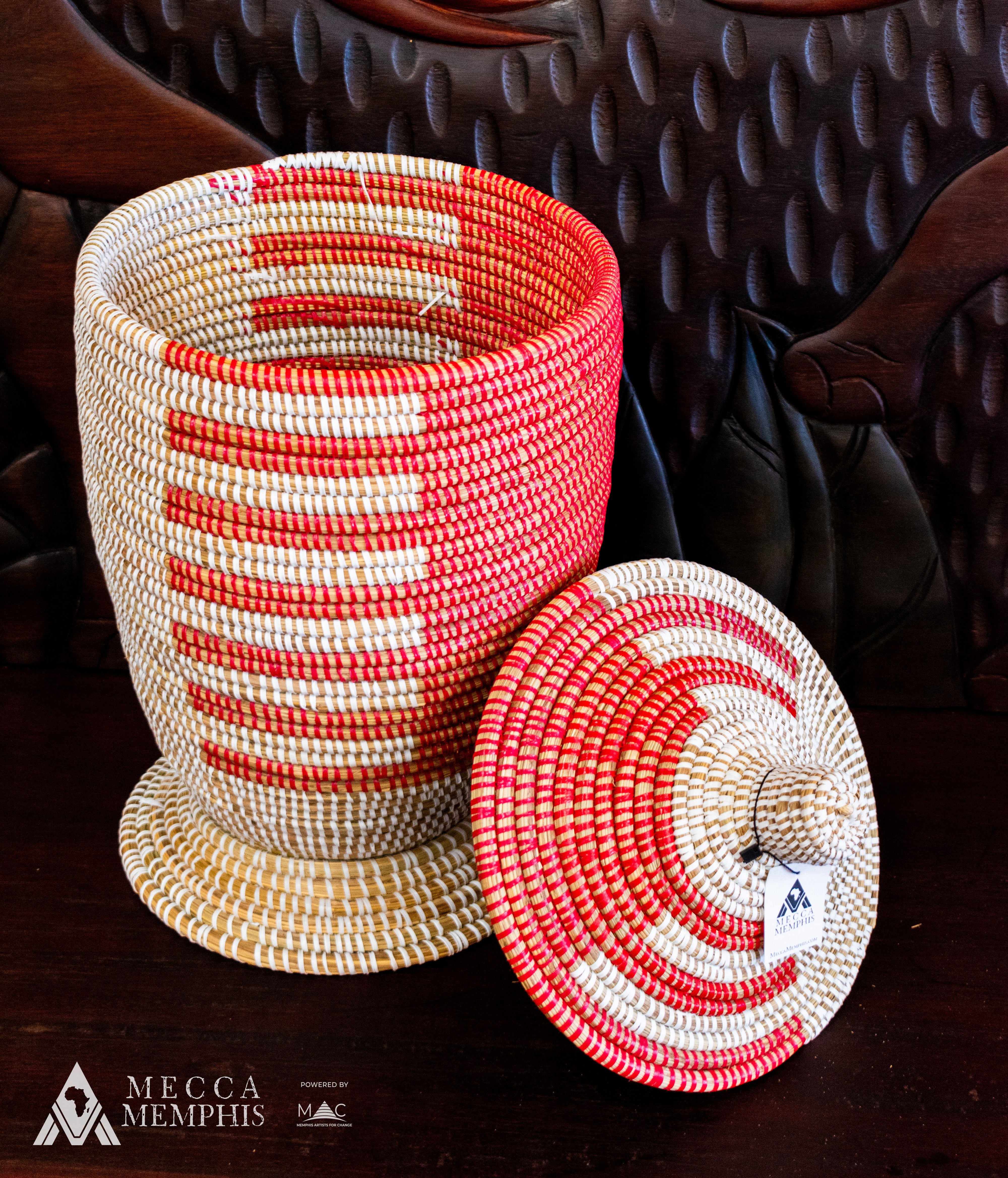 Woven Decorative Basket (Red Accent)
