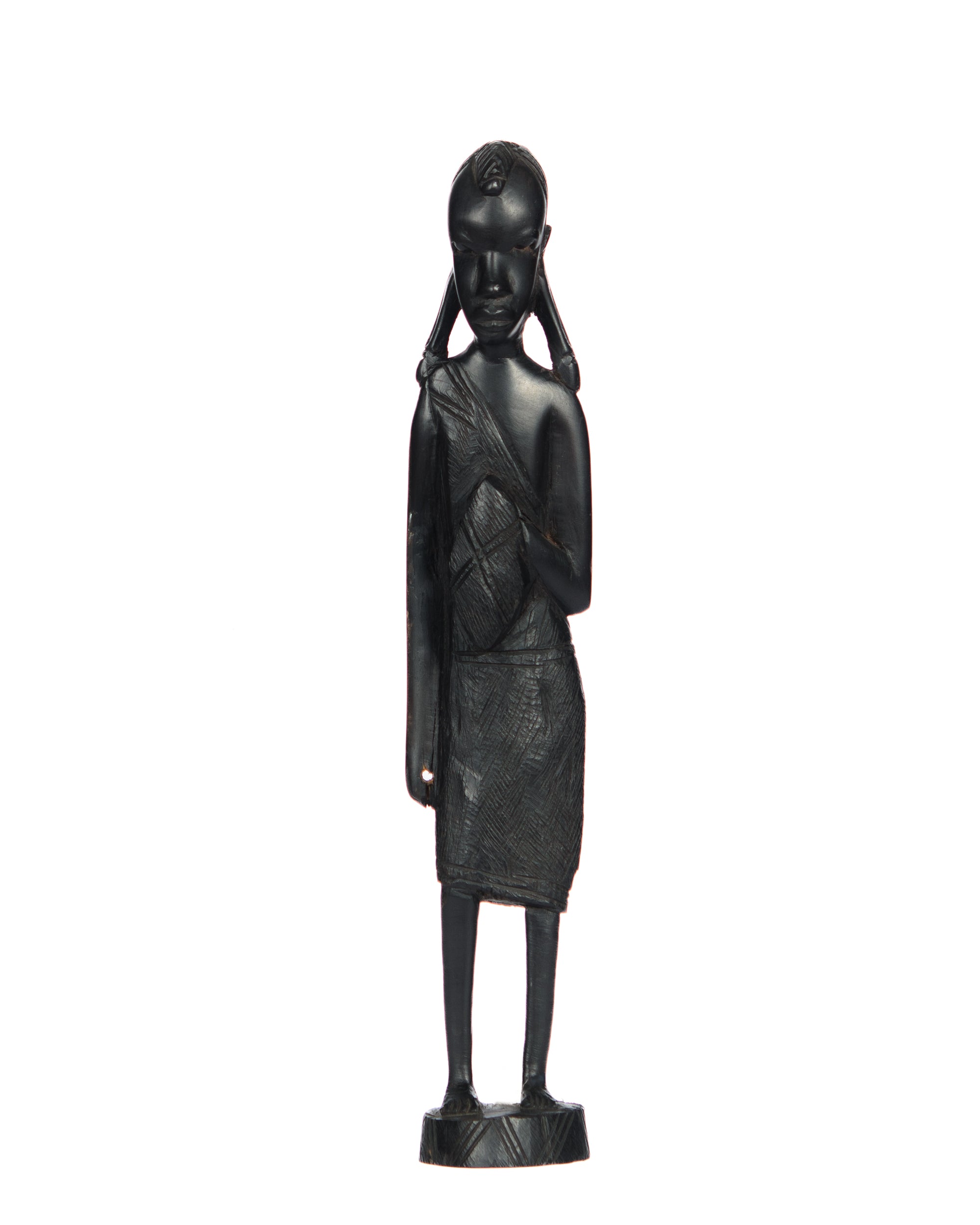 Hand Carved “Village Warrior Woman Holding Shield” Statue (shelf 9)