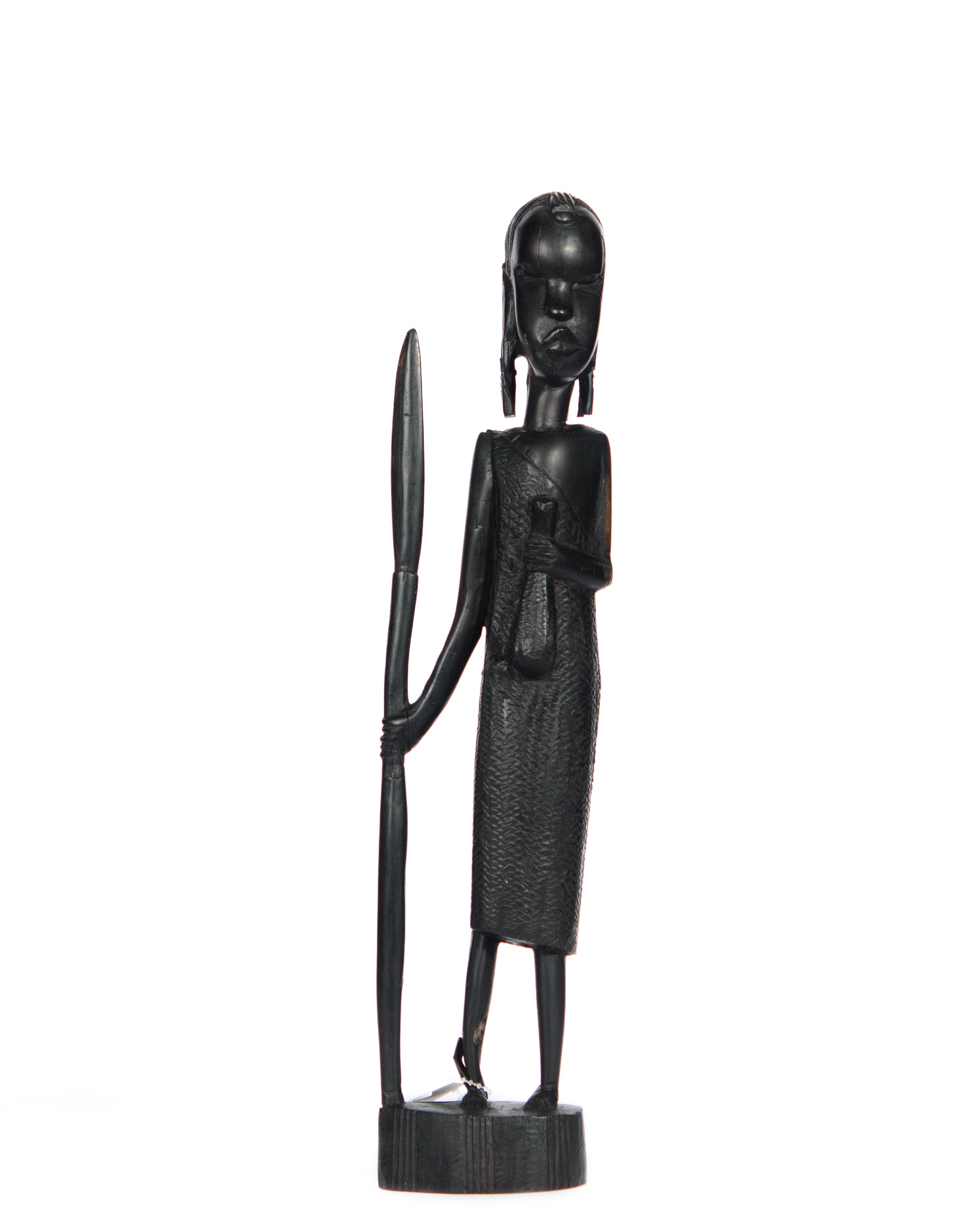 Hand Carved Village Woman w/ Walking Stick Statue (shelf 9)
