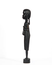 Hand Carved Village Woman w/ Walking Stick Statue (shelf 9)