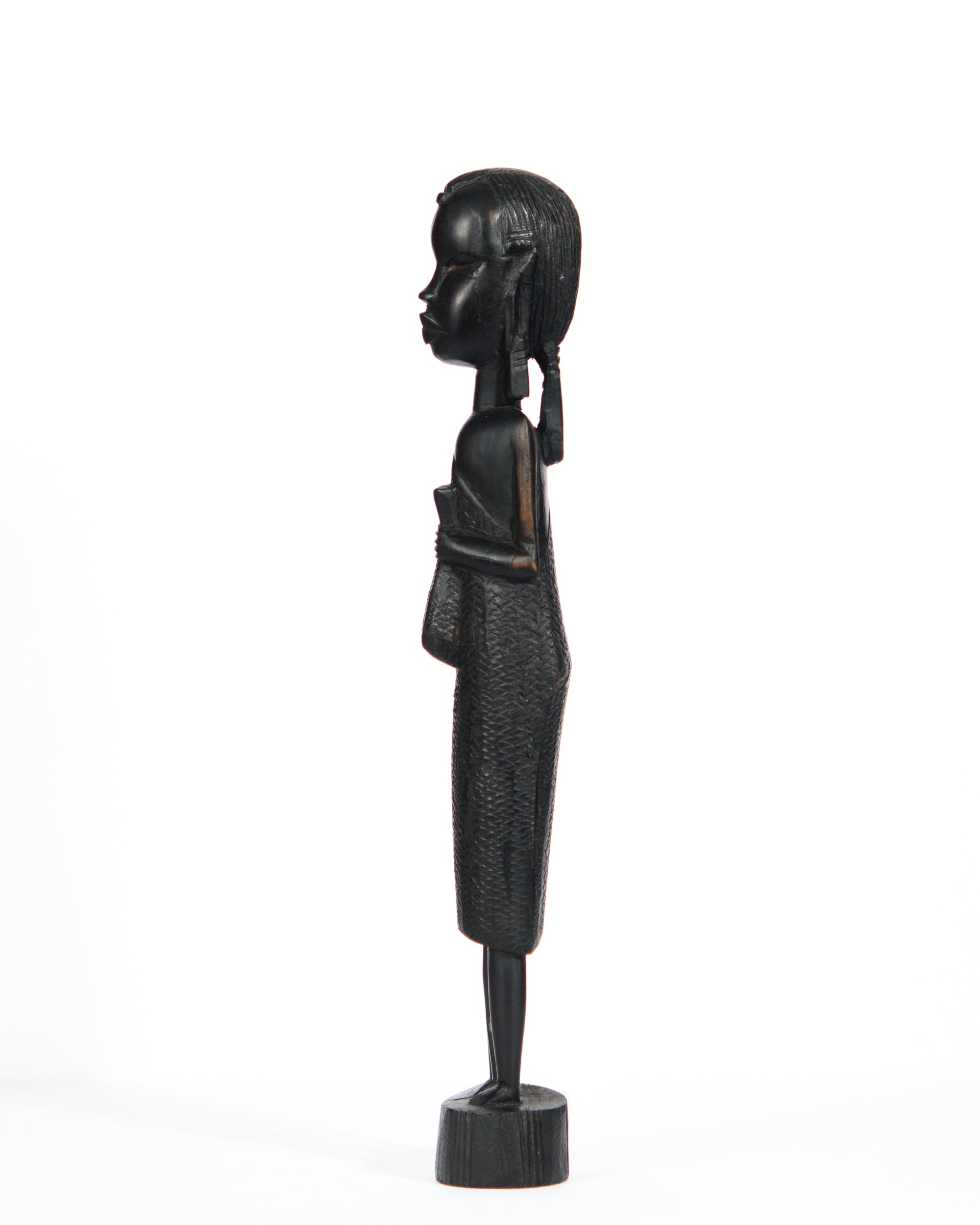 Hand Carved Village Woman w/ Walking Stick Statue (shelf 9)