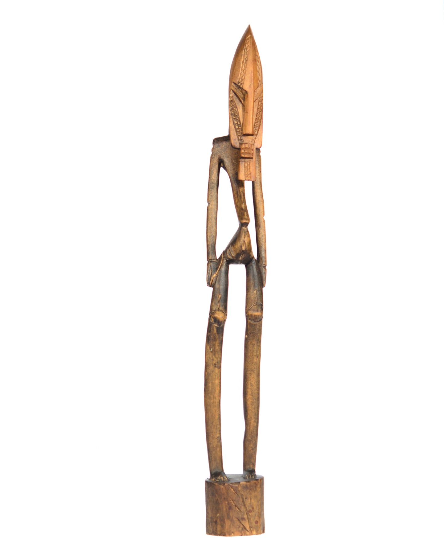 Hand Carved Light Brown Wooden Masked Male Statue (shelf 1*)