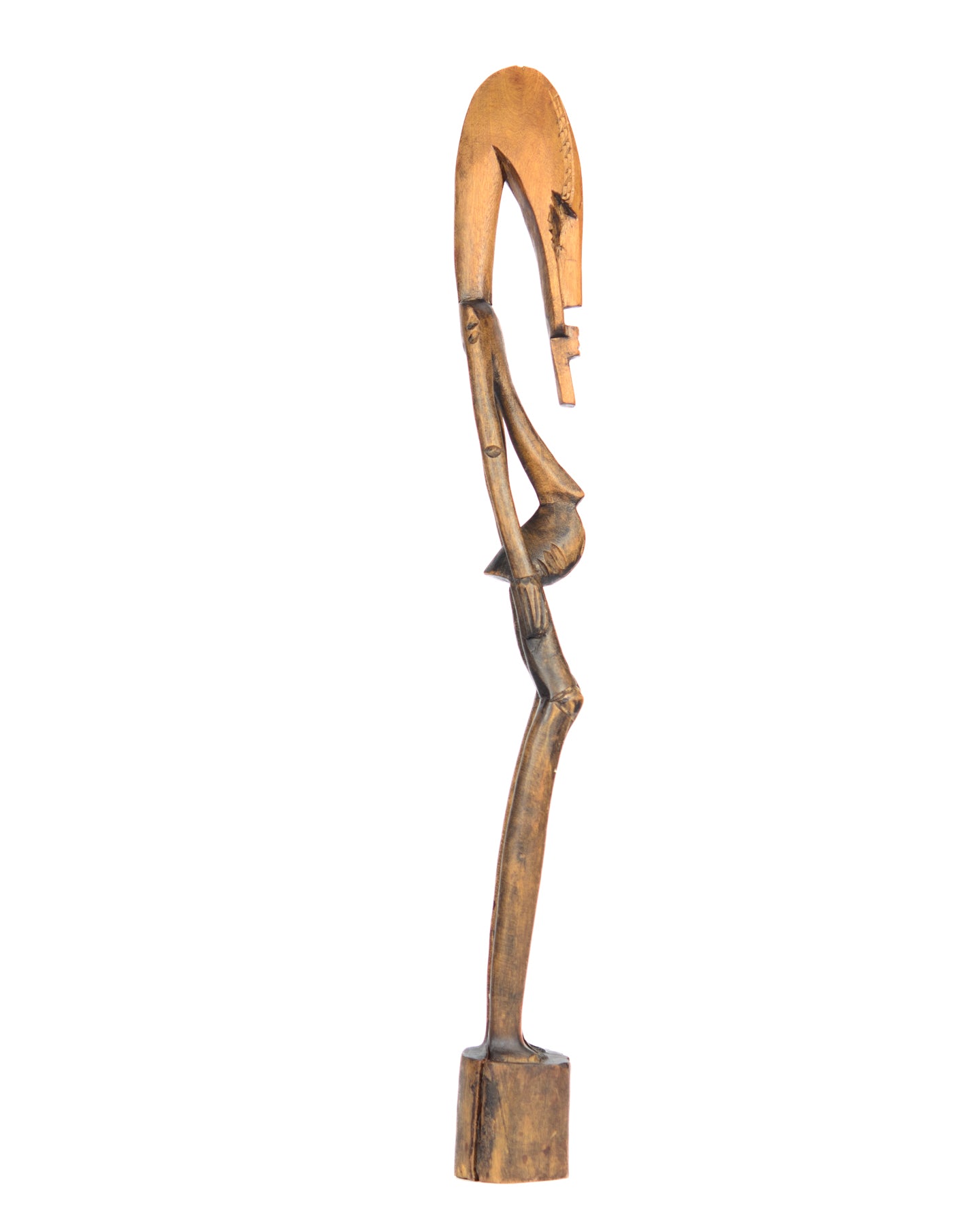 Hand Carved Light Brown Wooden Masked Male Statue (shelf 1*)