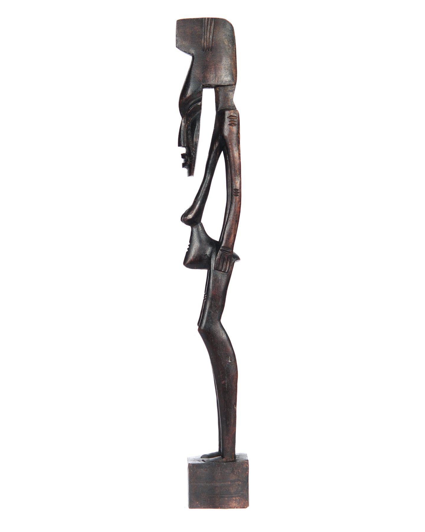 Hand Carved Dark Brown Wooden Female Masked Statue (shelf 1*)
