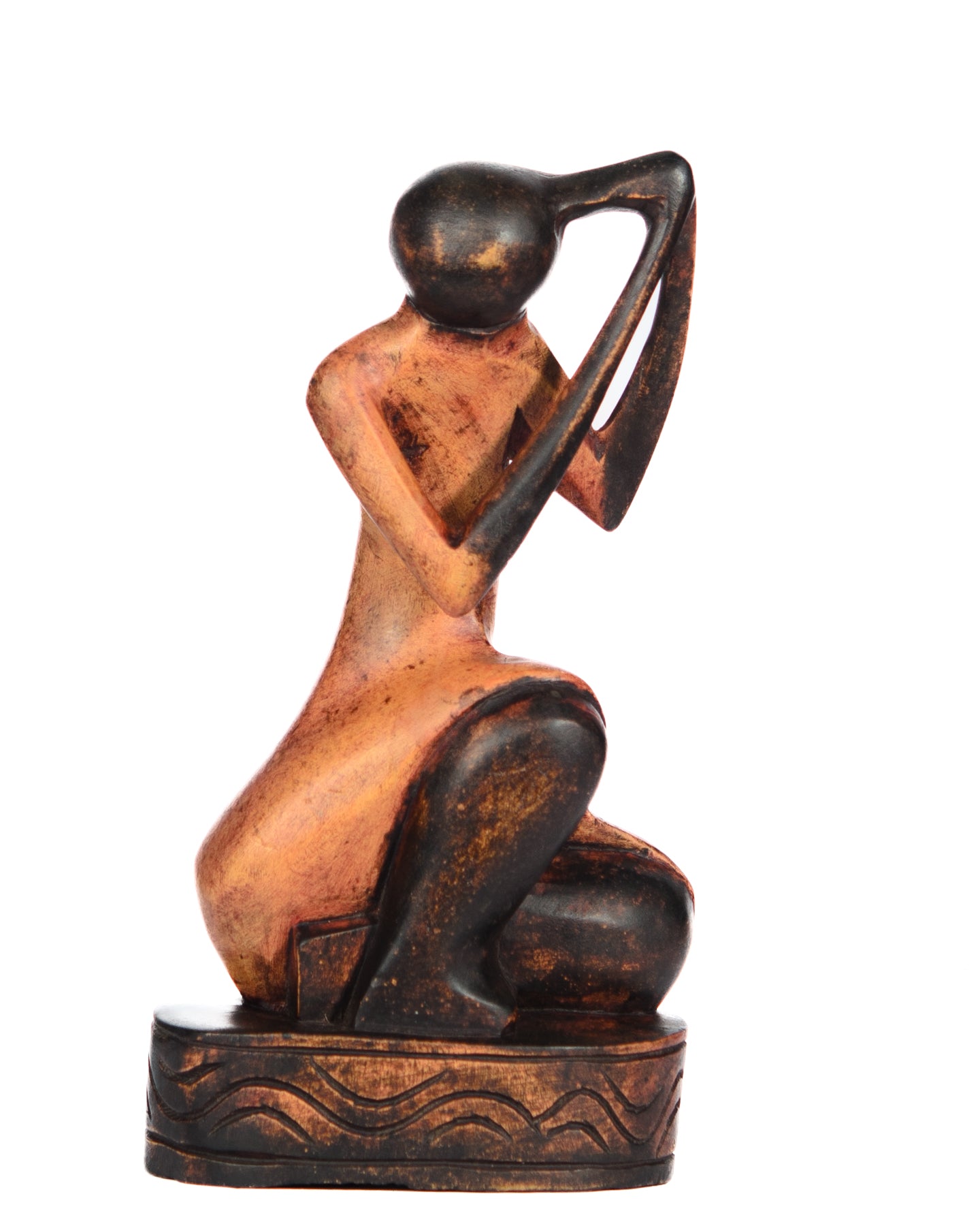 Hand Carved Sitting Woman Braiding Hair (Shelf 3)