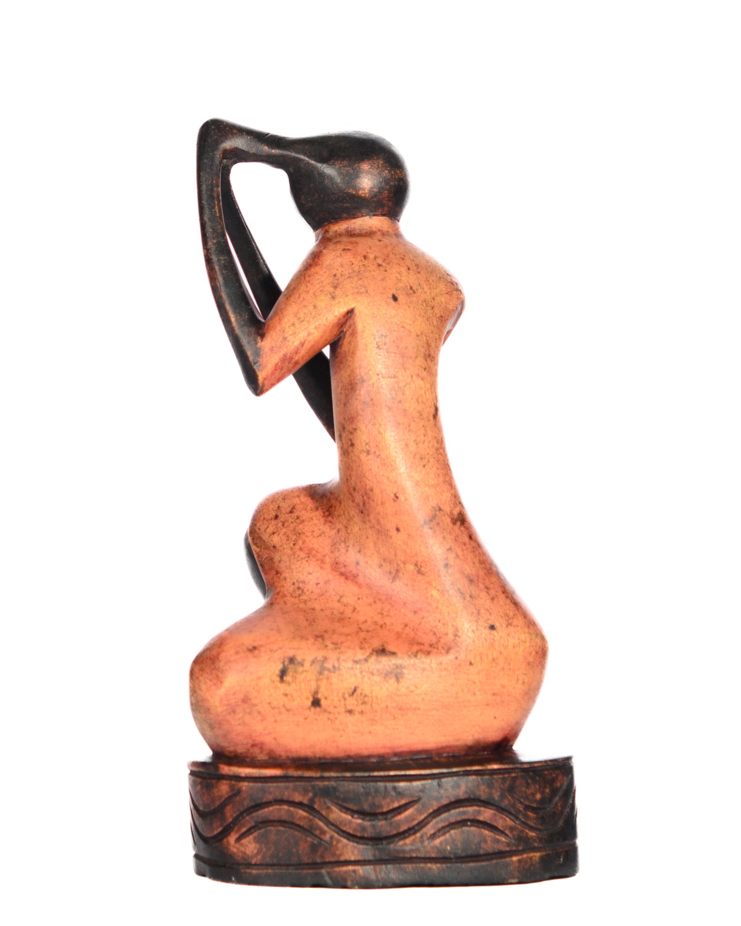 Hand Carved Sitting Woman Braiding Hair (Shelf 3)