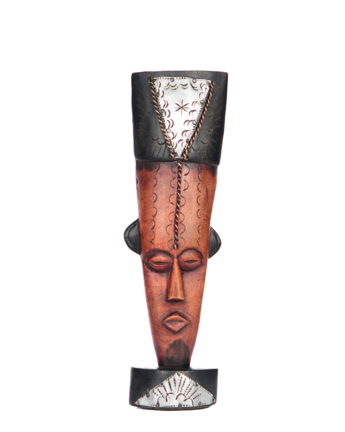 Hand Carved  Small African Mask on pedestal statue (shelf 5)