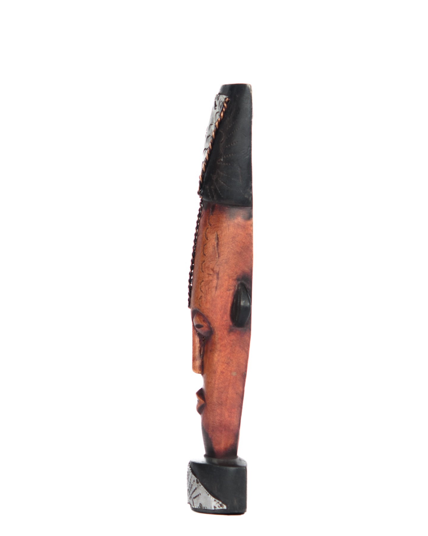 Hand Carved  Small African Mask on pedestal statue (shelf 5)
