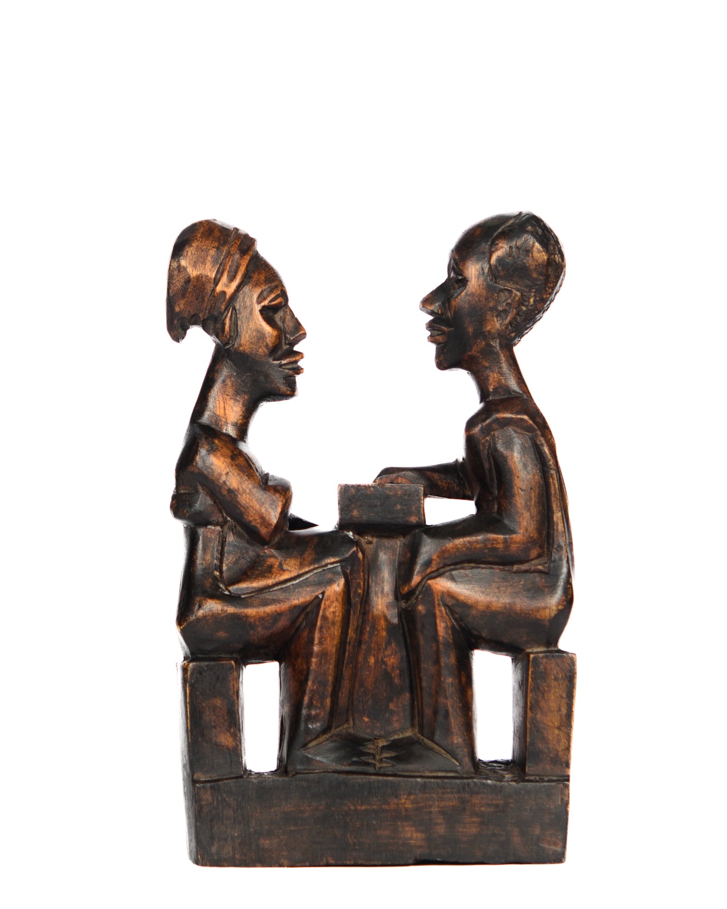 Hand Carved “Men Playing Board Game” Statue (shelf 2)