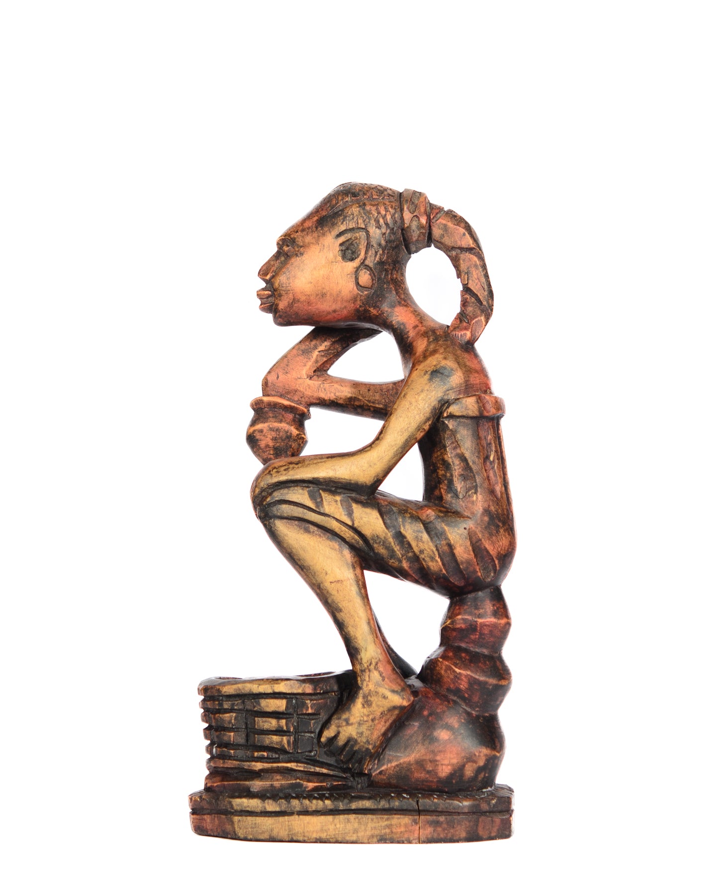 Hand Carved Sitting Man with Basket Statue (shelf 4)