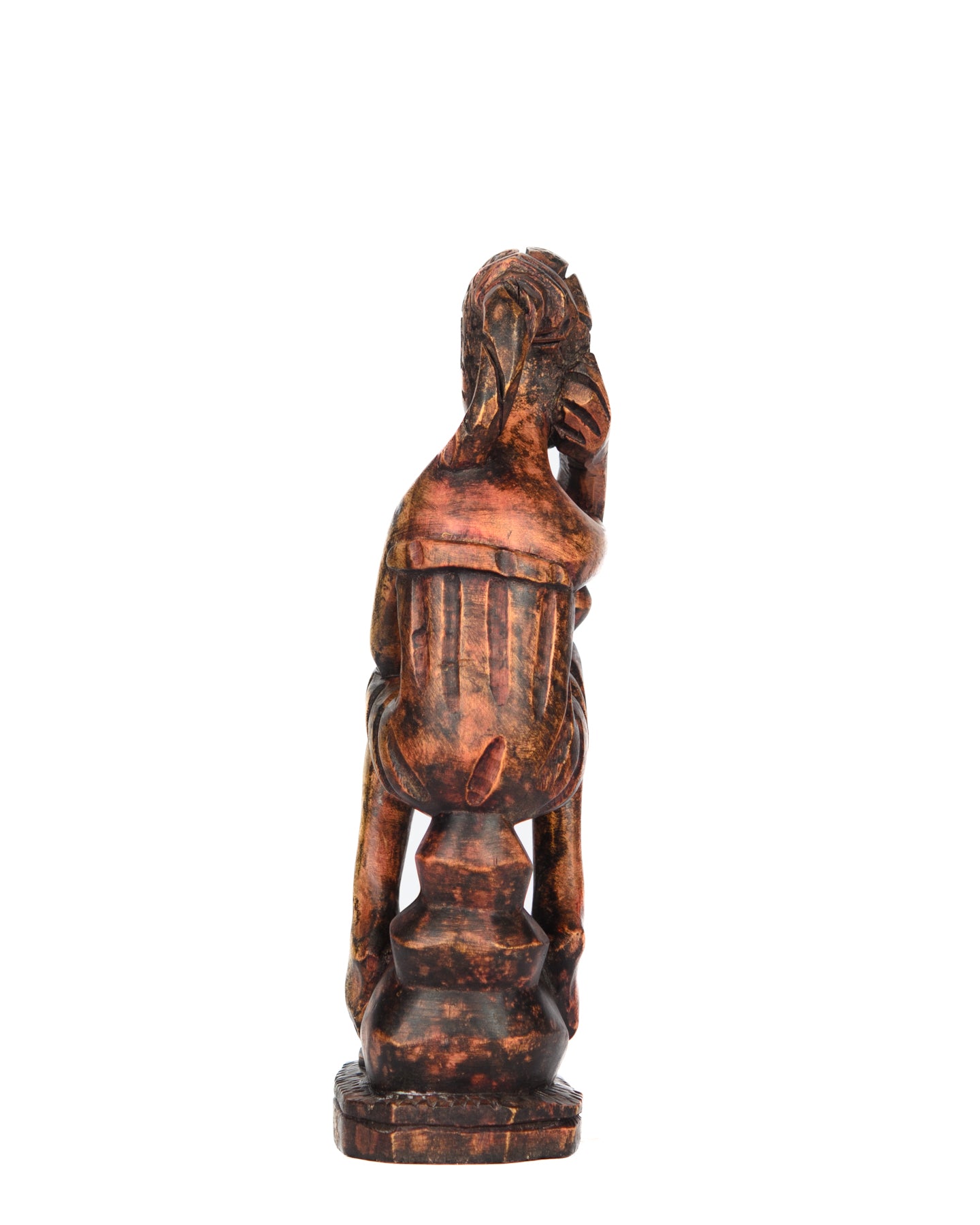 Hand Carved Sitting Man with Basket Statue (shelf 4)