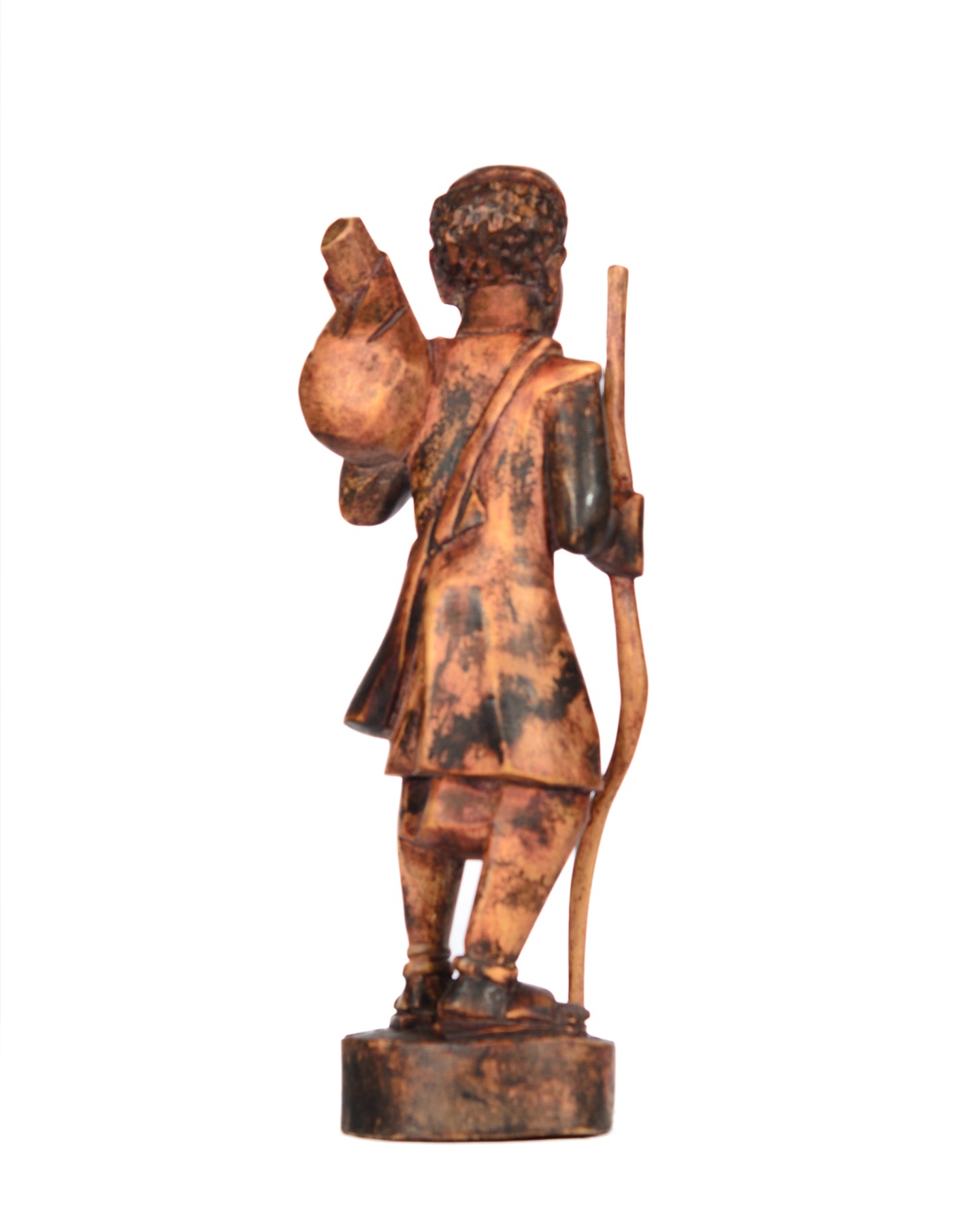Hand Carved Village Man Hunter w/Walking stick Statue (shelf 4)