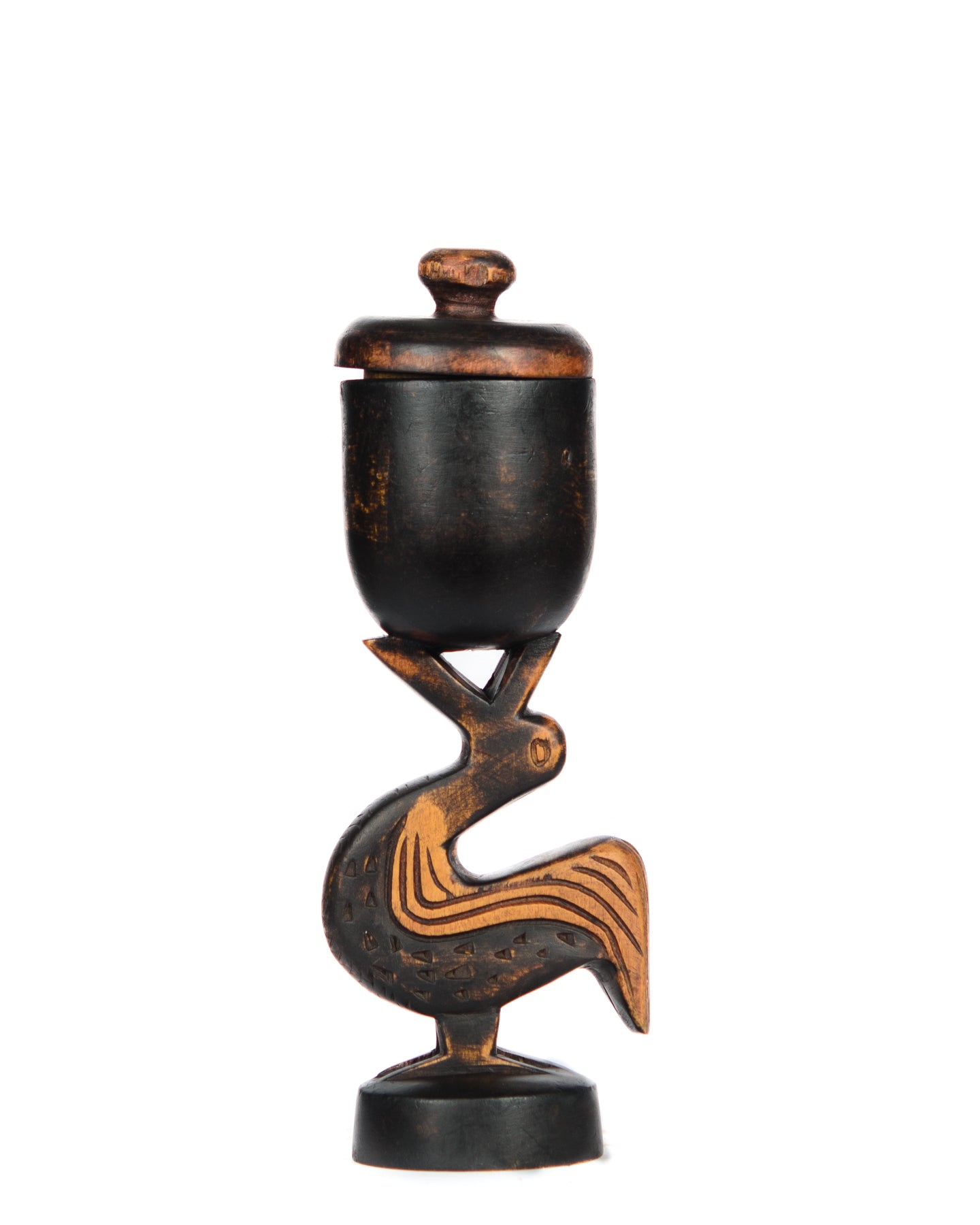 Hand Carved Sankofa Bird Item Holder w/ lid Statue (shelf 6)