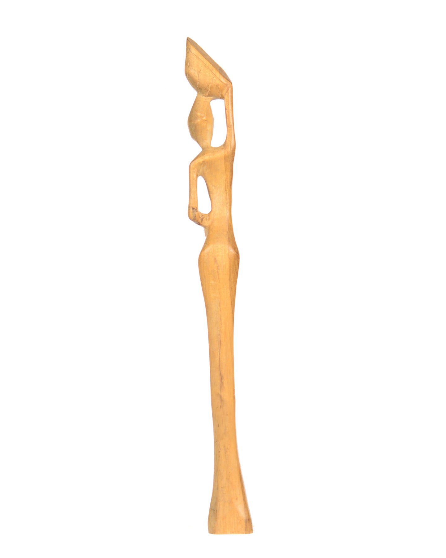 Hand Carved Slender Village Woman Fruit Bearer Statue (shelf 6)