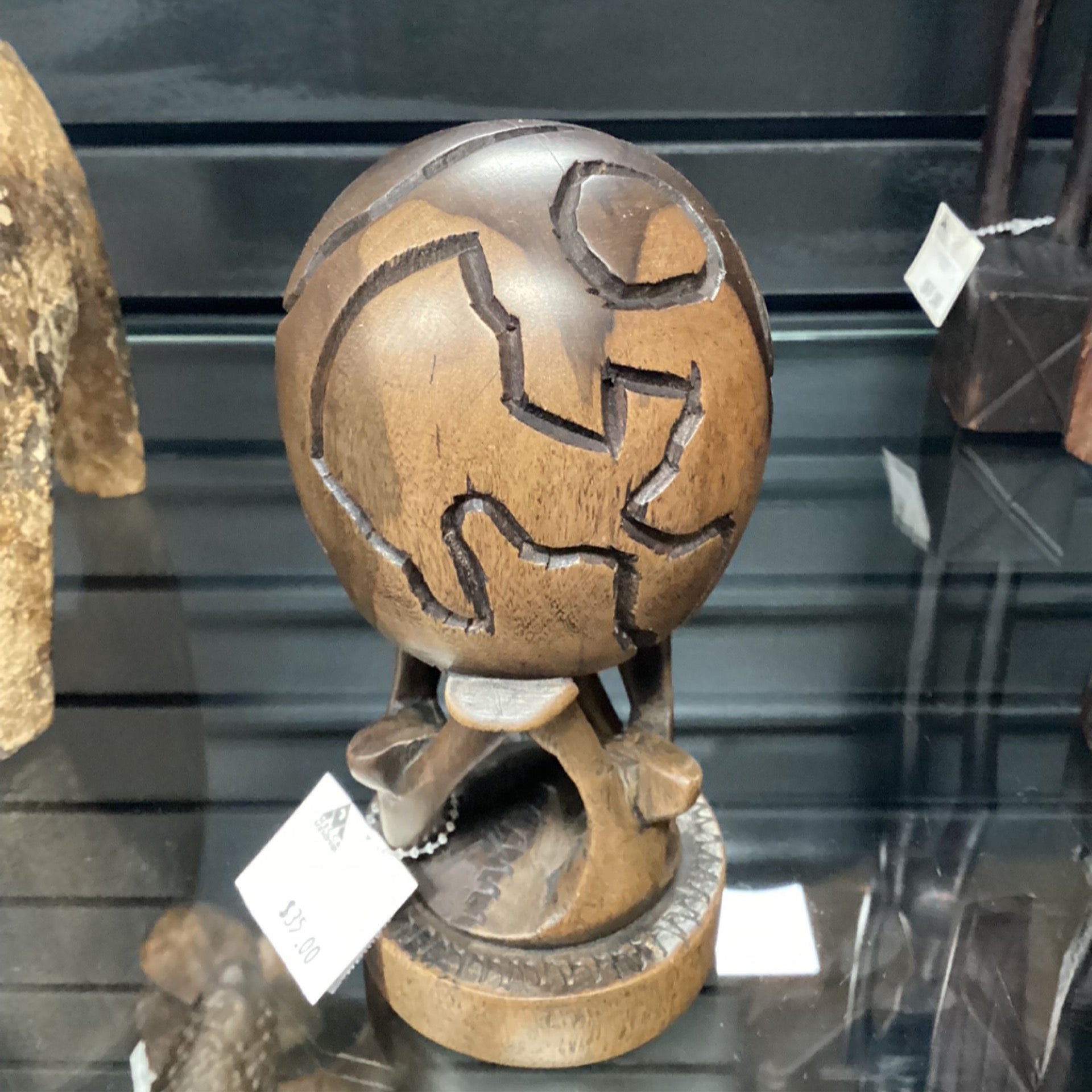 Hand Carved Small Globe statue (shelf 2)