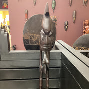 Hand Carved Dark Brown Wooden Female Masked Statue (shelf 1*)