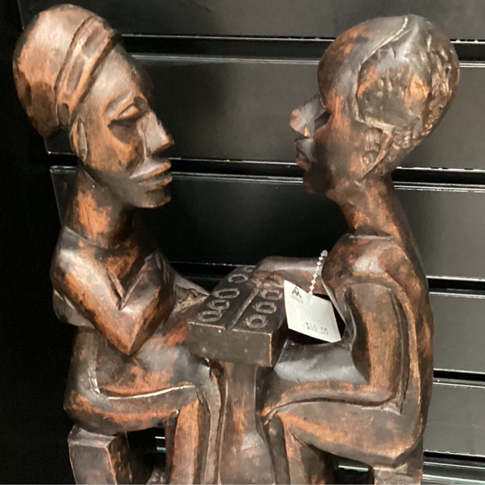 Hand Carved “Men Playing Board Game” Statue (shelf 2)