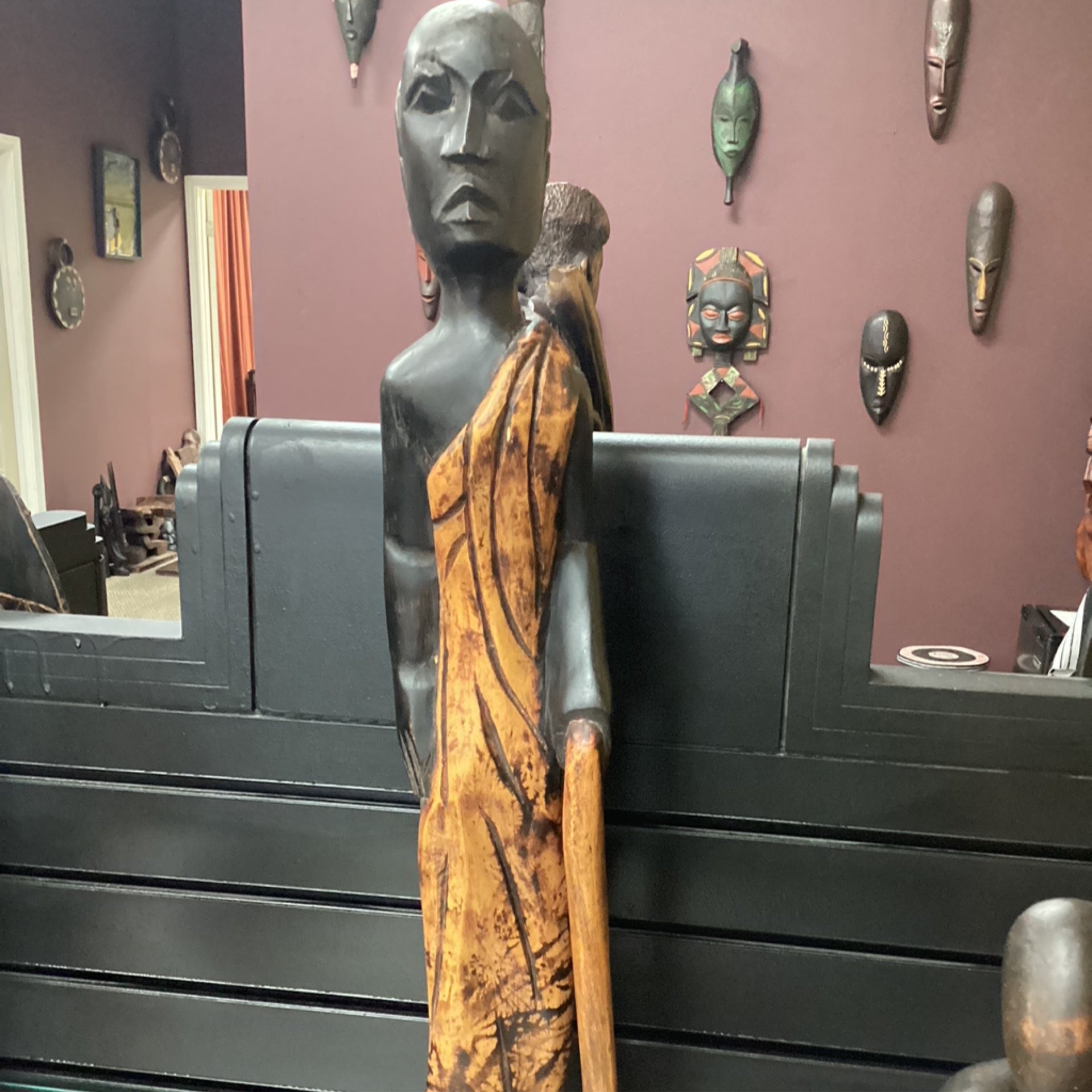Hand Carved Man With Walking Cane Statue (shelf 3)