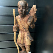 Hand Carved Village Man Hunter w/Walking stick Statue (shelf 4)