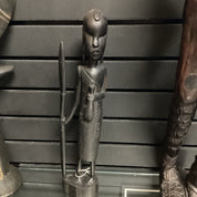Hand Carved Village Woman w/ Walking Stick Statue (shelf 9)