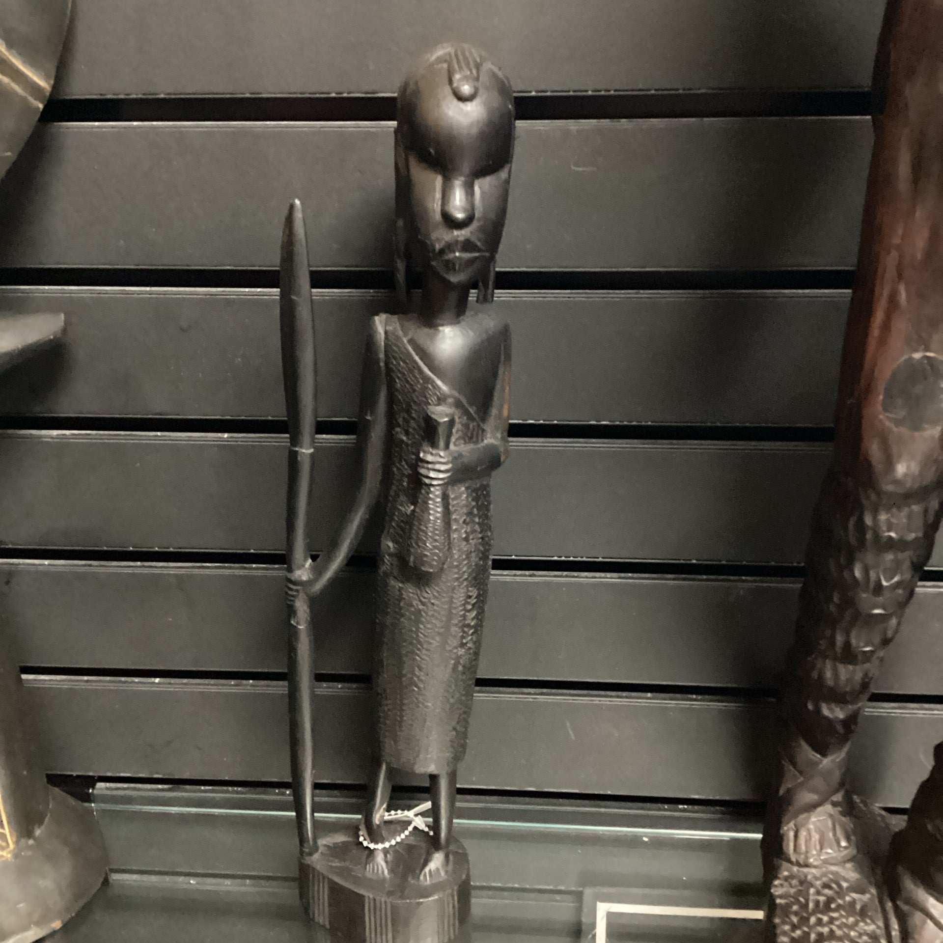 Hand Carved Village Woman w/ Walking Stick Statue (shelf 9)