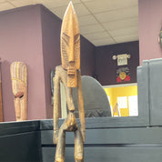 Hand Carved Light Brown Wooden Masked Male Statue (shelf 1*)