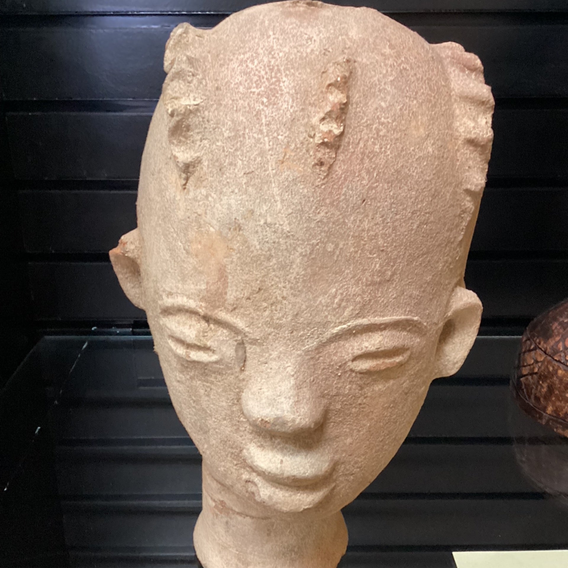 Terra Cotta Large Ceremonial Head Statue (light tan color) (shelf 4)