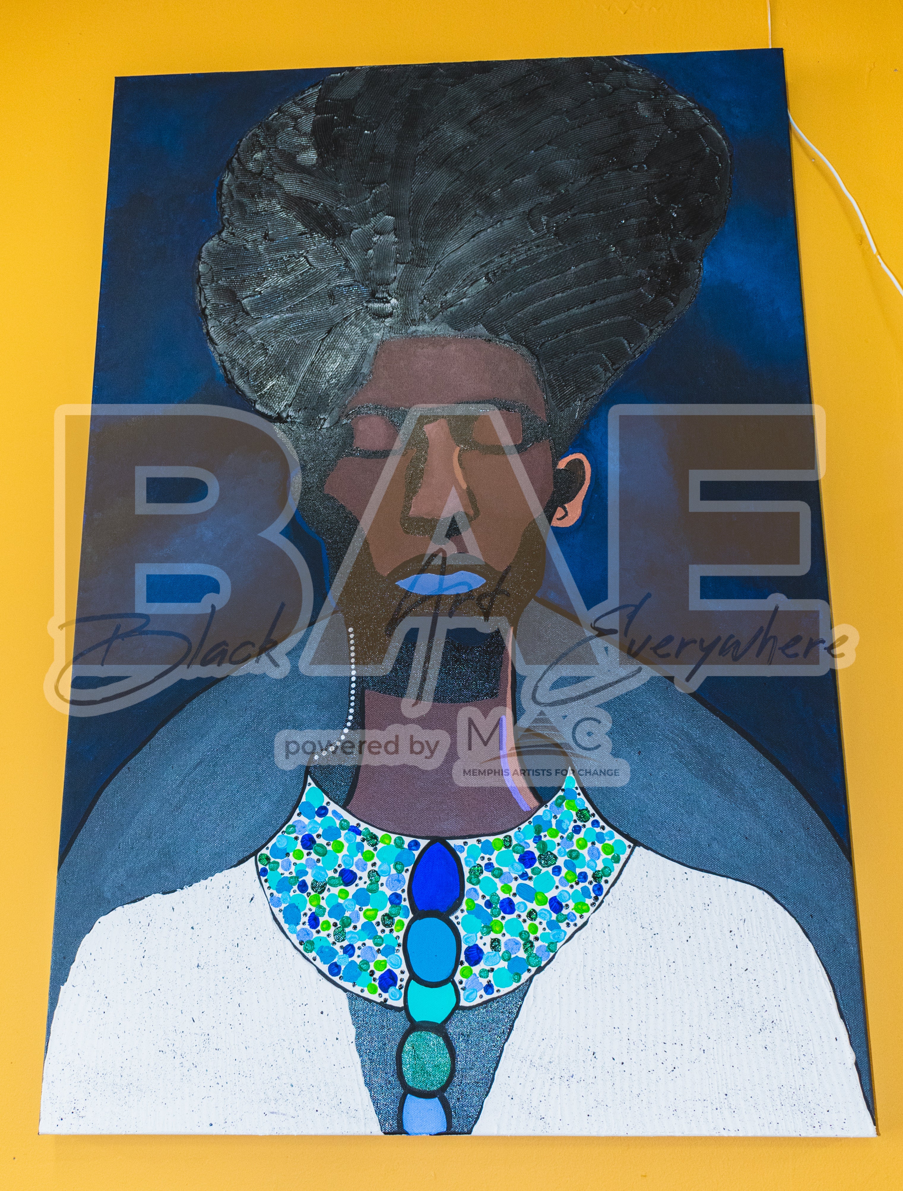Navy background male canvas painting