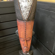 Hand Carved  Small African Mask on pedestal statue (shelf 5)